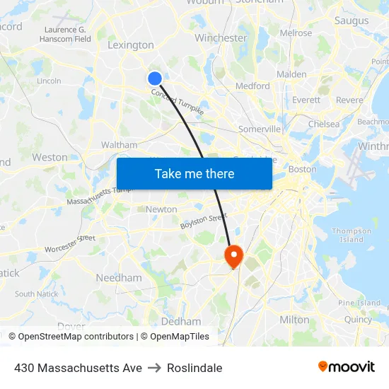 430 Massachusetts Ave to Roslindale map
