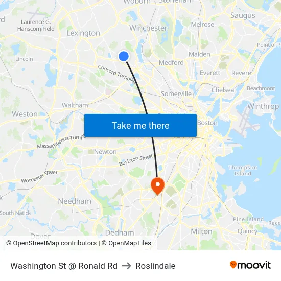 Washington St @ Ronald Rd to Roslindale map