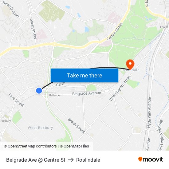 Belgrade Ave @ Centre St to Roslindale map