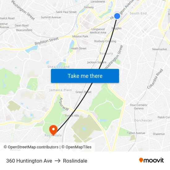 360 Huntington Ave to Roslindale map