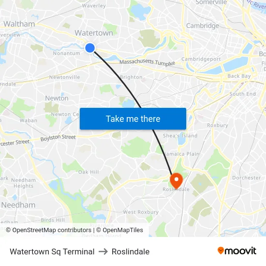 Watertown Sq Terminal to Roslindale map