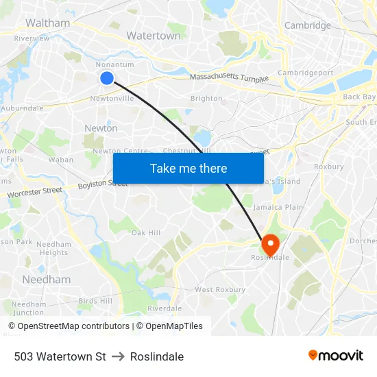 503 Watertown St to Roslindale map