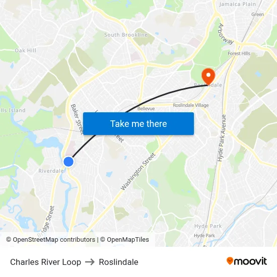 Charles River Loop to Roslindale map