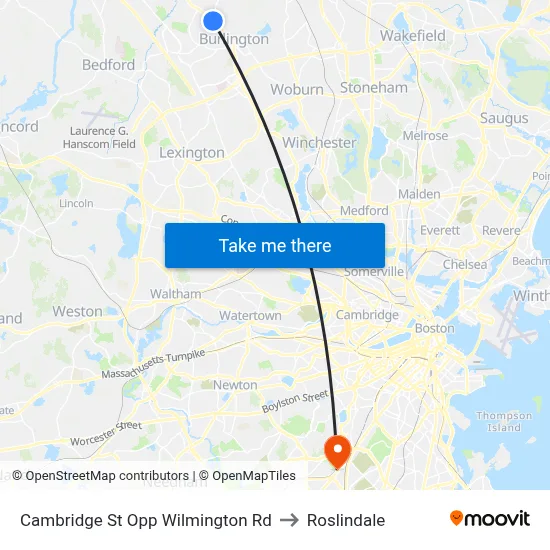 Cambridge St Opp Wilmington Rd to Roslindale map