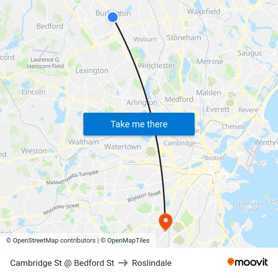 Cambridge St @ Bedford St to Roslindale map