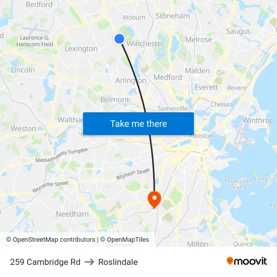 259 Cambridge Rd to Roslindale map