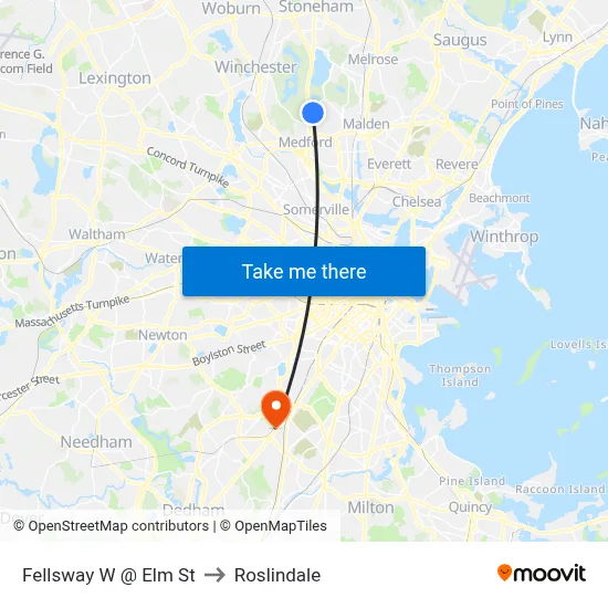Fellsway W @ Elm St to Roslindale map