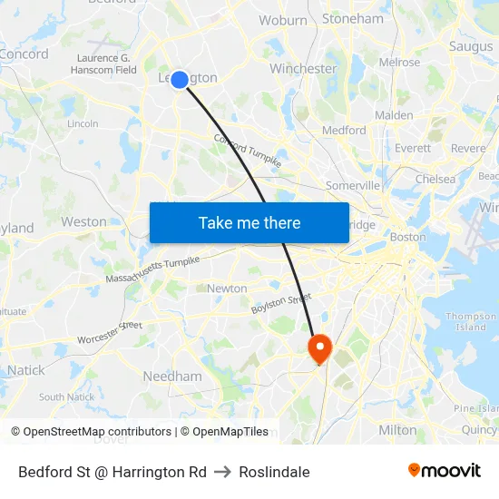 Bedford St @ Harrington Rd to Roslindale map