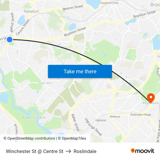 Winchester St @ Centre St to Roslindale map
