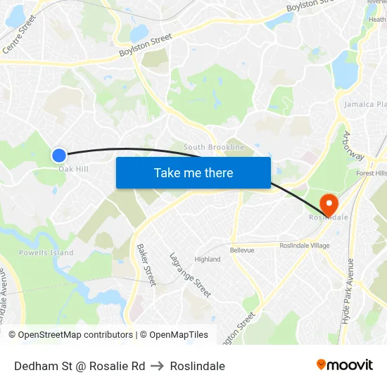 Dedham St @ Rosalie Rd to Roslindale map