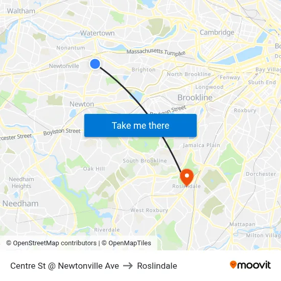 Centre St @ Newtonville Ave to Roslindale map