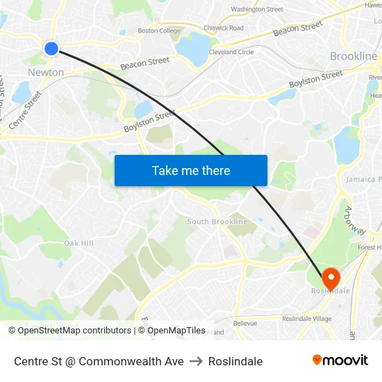 Centre St @ Commonwealth Ave to Roslindale map