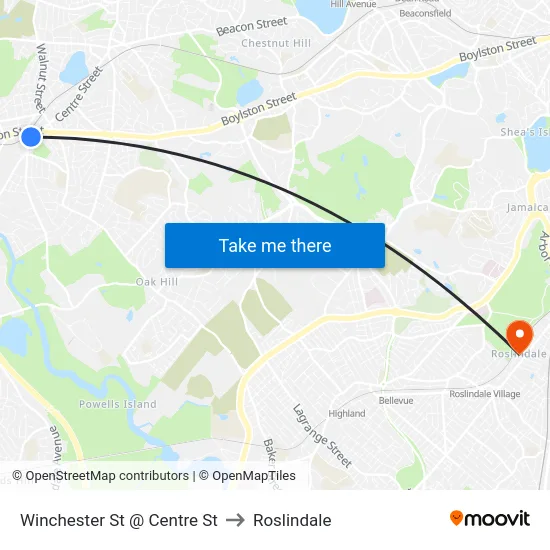 Winchester St @ Centre St to Roslindale map