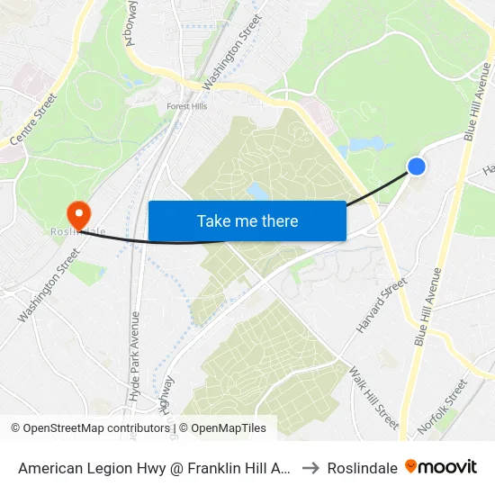 American Legion Hwy @ Franklin Hill Ave to Roslindale map