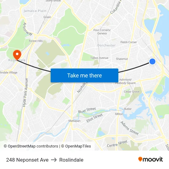 248 Neponset Ave to Roslindale map