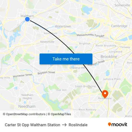 Carter St Opp Waltham Station to Roslindale map