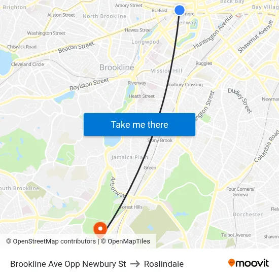 Brookline Ave Opp Newbury St to Roslindale map