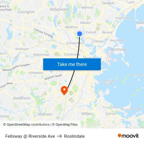 Fellsway @ Riverside Ave to Roslindale map