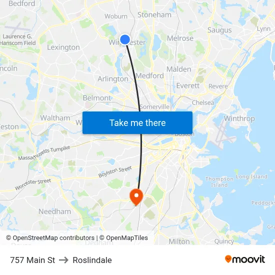 757 Main St to Roslindale map