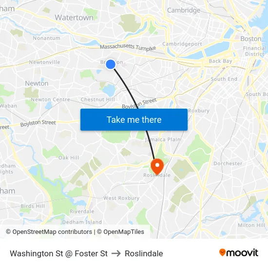Washington St @ Foster St to Roslindale map