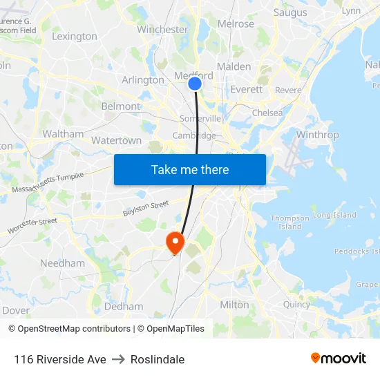 116 Riverside Ave to Roslindale map