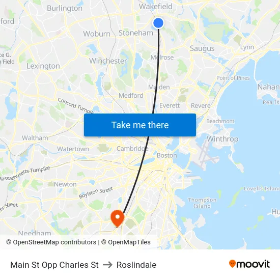 Main St Opp Charles St to Roslindale map