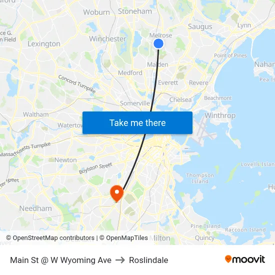 Main St @ W Wyoming Ave to Roslindale map
