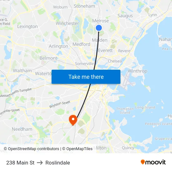 238 Main St to Roslindale map