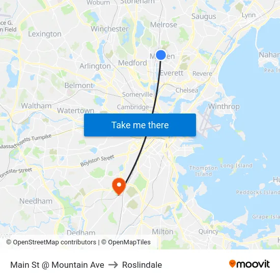Main St @ Mountain Ave to Roslindale map