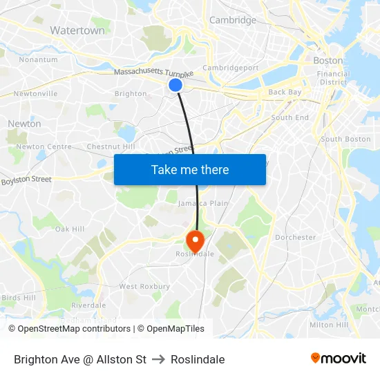 Brighton Ave @ Allston St to Roslindale map