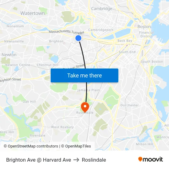 Brighton Ave @ Harvard Ave to Roslindale map