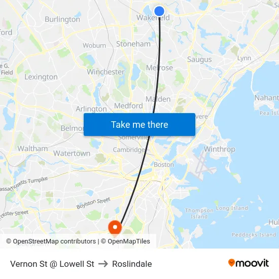 Vernon St @ Lowell St to Roslindale map