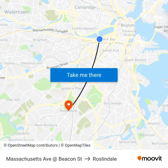 Massachusetts Ave @ Beacon St to Roslindale map
