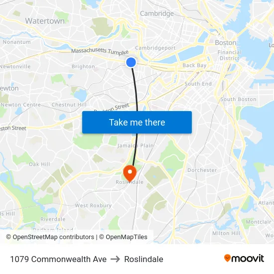 1079 Commonwealth Ave to Roslindale map