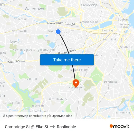 Cambridge St @ Elko St to Roslindale map