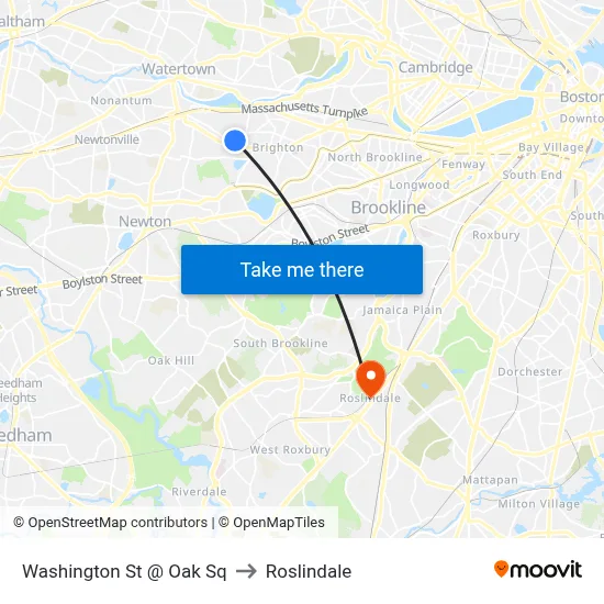 Washington St @ Oak Sq to Roslindale map