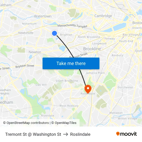 Tremont St @ Washington St to Roslindale map