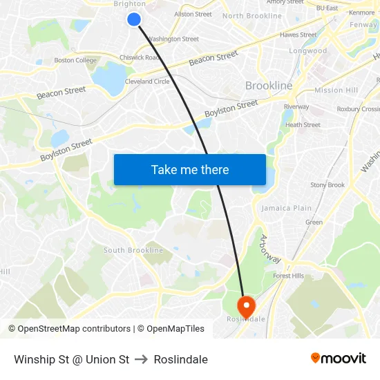 Winship St @ Union St to Roslindale map