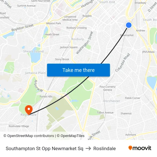 Southampton St Opp Newmarket Sq to Roslindale map