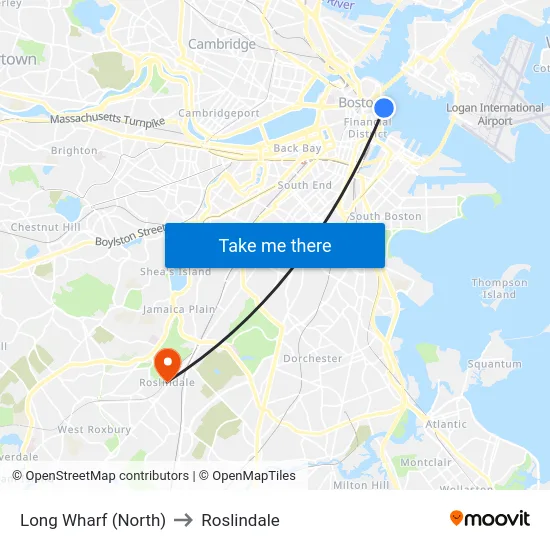 Long Wharf (North) to Roslindale map