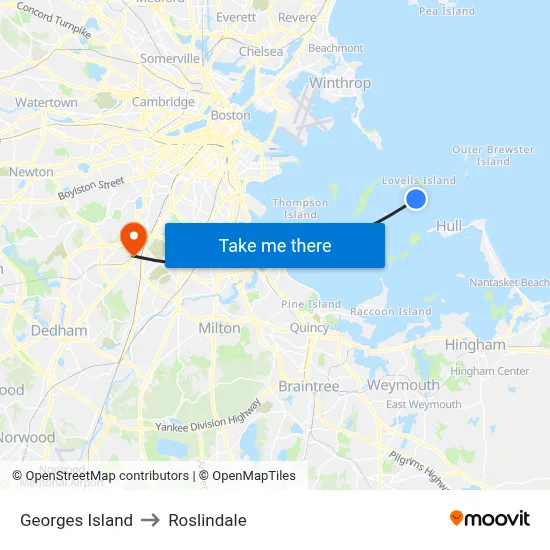 Georges Island to Roslindale map
