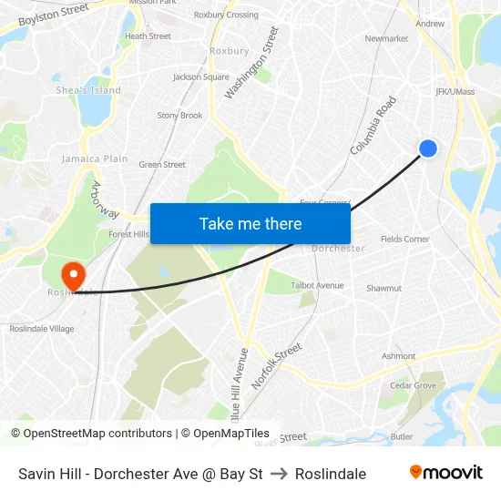 Savin Hill - Dorchester Ave @ Bay St to Roslindale map