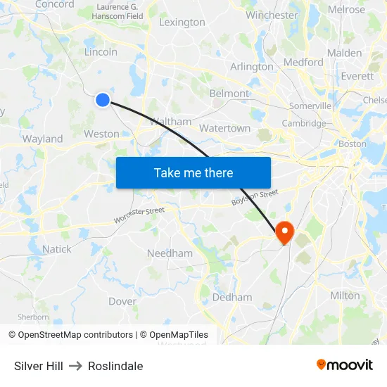 Silver Hill to Roslindale map