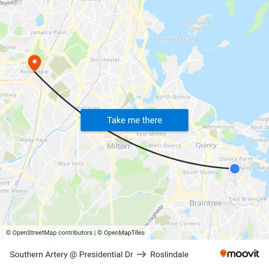 Southern Artery @ Presidential Dr to Roslindale map