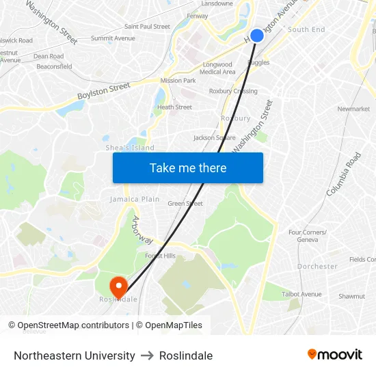 Northeastern University to Roslindale map
