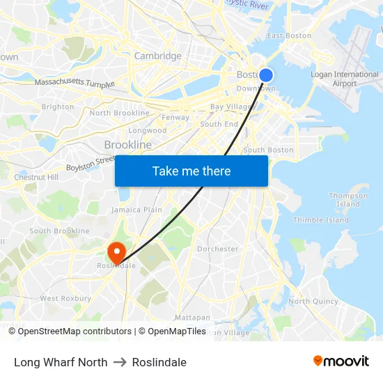 Long Wharf North to Roslindale map