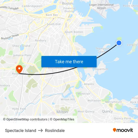 Spectacle Island to Roslindale map