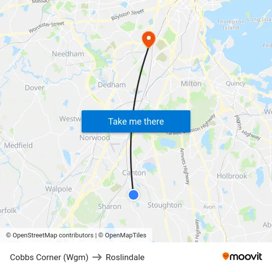 Cobbs Corner (Wgm) to Roslindale map