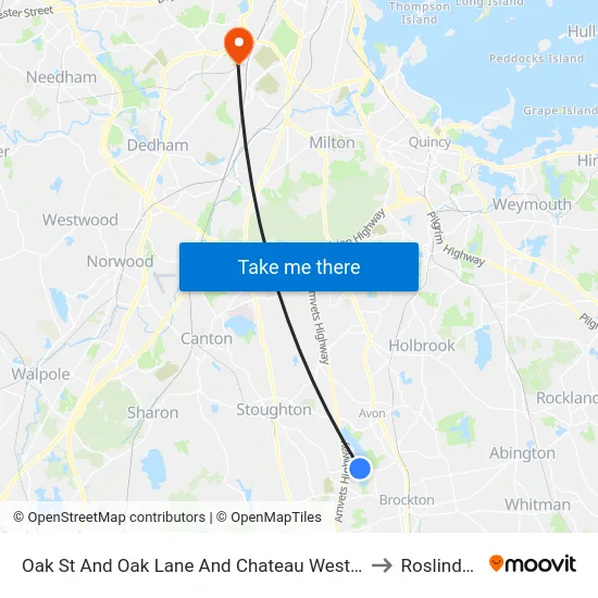 Oak St And Oak Lane And Chateau Westgate to Roslindale map