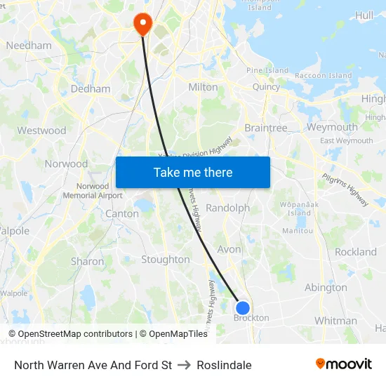North Warren Ave And Ford St to Roslindale map